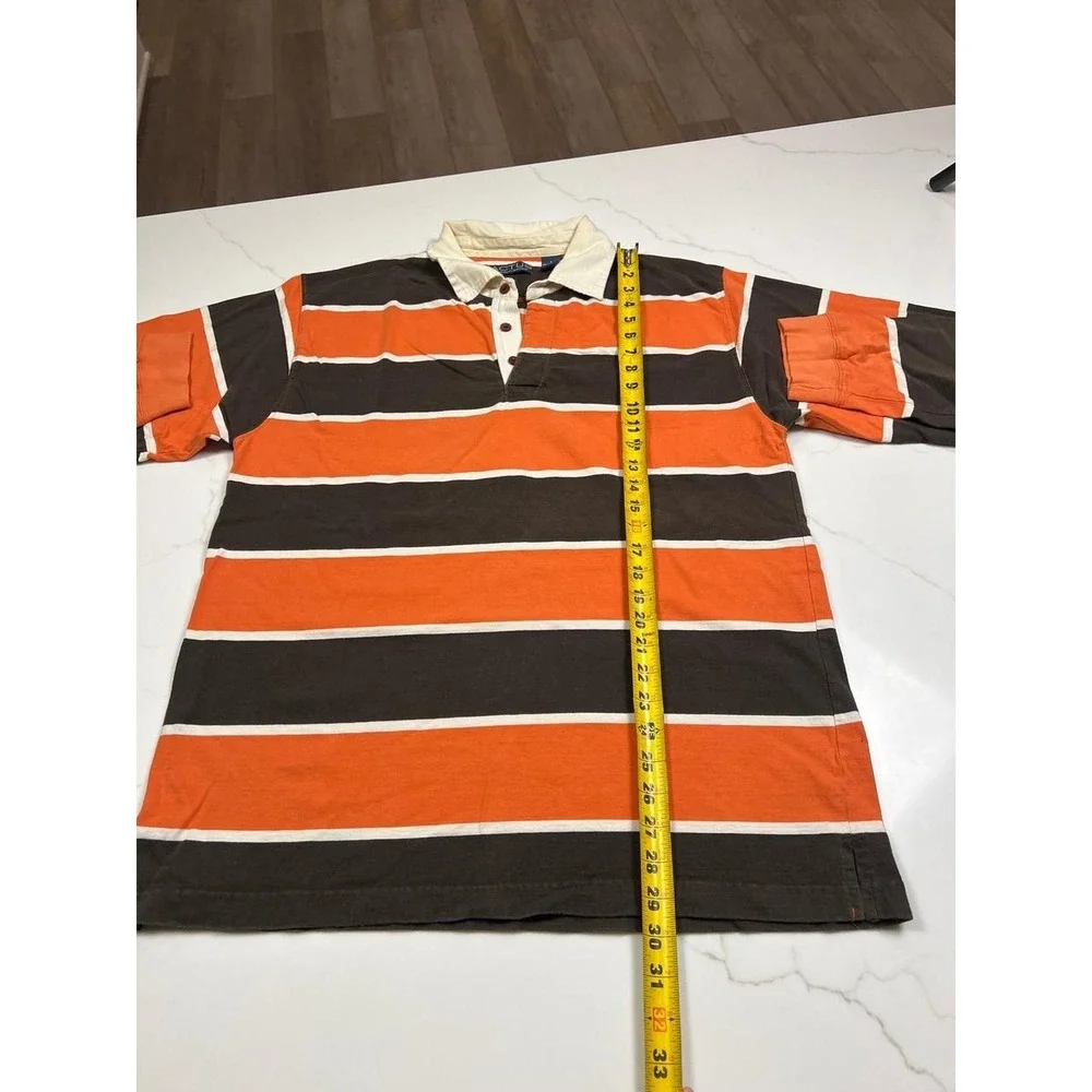 Cactus Rugby Shirt Mens Large Orange Brown Striped Elbow Patch American Fit